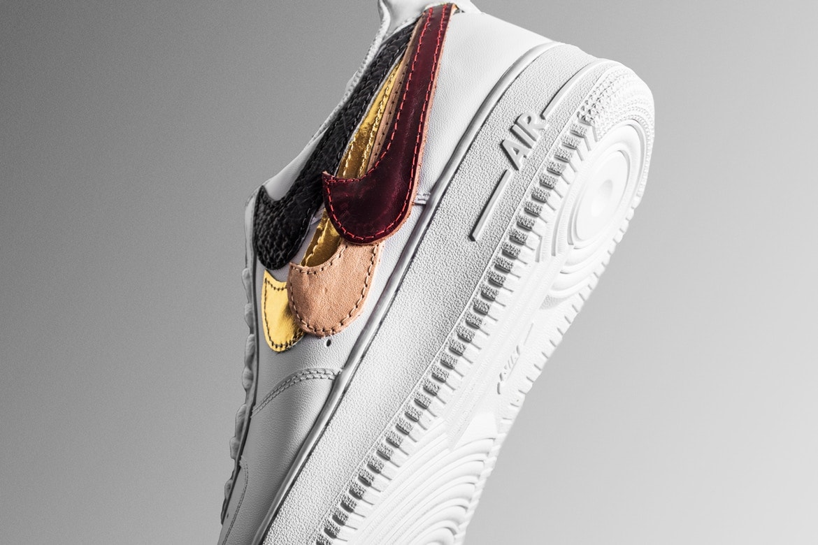 John Geiger と The Shoe Surgeon が手掛けた Nike  AF1 最新モデルが発売 色、柄、多様なスウッシュロゴを配したアイコニックな1足