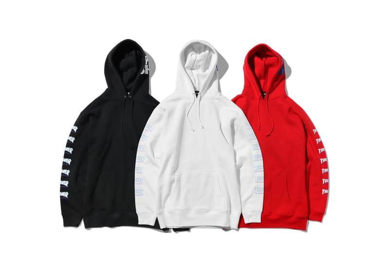 Kinetics より THRASHER ロゴを大胆に散りばめたコラボフーディが登場 スリーブとフードで異なるロゴを落とし込んだこだわりの1着が完成 ブラック ホワイト レッド