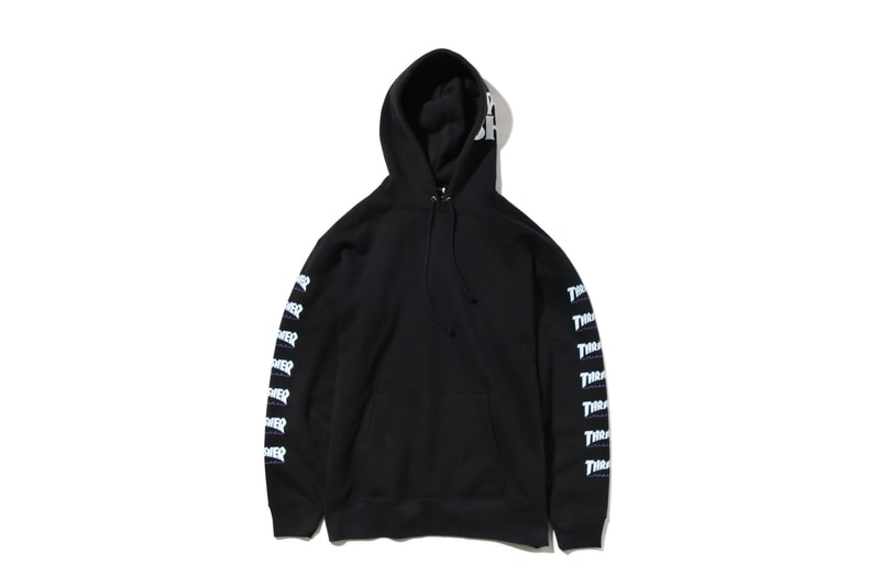 Kinetics より THRASHER ロゴを大胆に散りばめたコラボフーディが登場 スリーブとフードで異なるロゴを落とし込んだこだわりの1着が完成 ブラック ホワイト レッド
