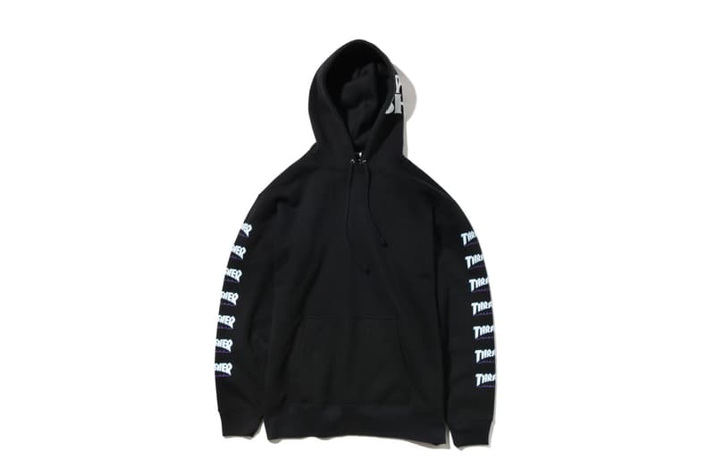 Kinetics より THRASHER ロゴを大胆に散りばめたコラボフーディが登場 スリーブとフードで異なるロゴを落とし込んだこだわりの1着が完成 ブラック ホワイト レッド