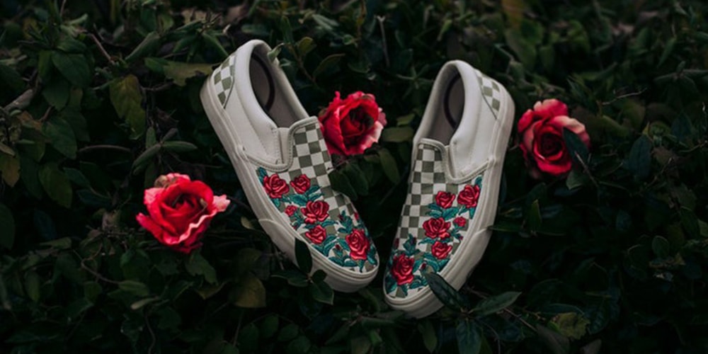 Vans よりチェッカーフラッグ柄にレトロシックなバラ刺繍を重ねた新作 