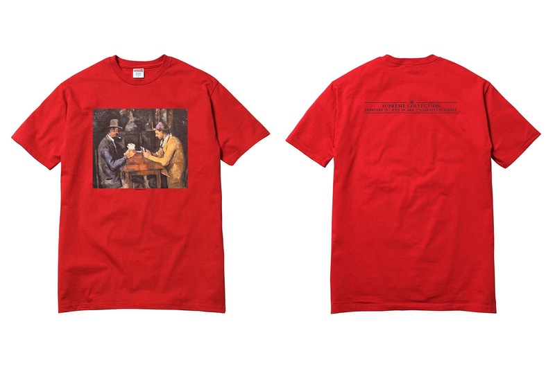 Supreme 2018年春夏コレクション Tシャツ 今は亡きProdigyに捧げるトリビュートTシャツに加えて、ポール・セザンヌの作品『トランプをする人々』をフィーチャーしたものも 来る2月17日（土）、遂に〈Supreme（シュプリーム）〉の2018年春夏コレクションの火蓋が切られる。今季登場するTシャツも、非常に濃密なラインアップに。噂によると、“Chicken Dinner Tee”と呼ばれているチキン料理をフィーチャーしたシュールなもの、そして今は亡きMobb Deep（モブ・ディープ）のProdigy（プロディジー）に捧げるトリビュートTシャツは、#WEEK1に登場するとのこと。また、首裏に「fuck the world.」のメッセージを添え、胸元に小ぶりなブランドロゴを配置したシンプルなアイテムや、クラゲプリント、さらにはフランズ人画家Paul Cézanne（ポール・セザンヌ）の『トランプをする人々』をグラフィックとして採用したアートTシャツなども優先してカートインしたいところだ。  上のフォトギャラリーから各種Tシャツのデザインをチェックしたあとは、以下のルックブックとカテゴリー別のアイテム一覧にも目を通し、早めに購入の優先順位を決めておくのが得策だろう。