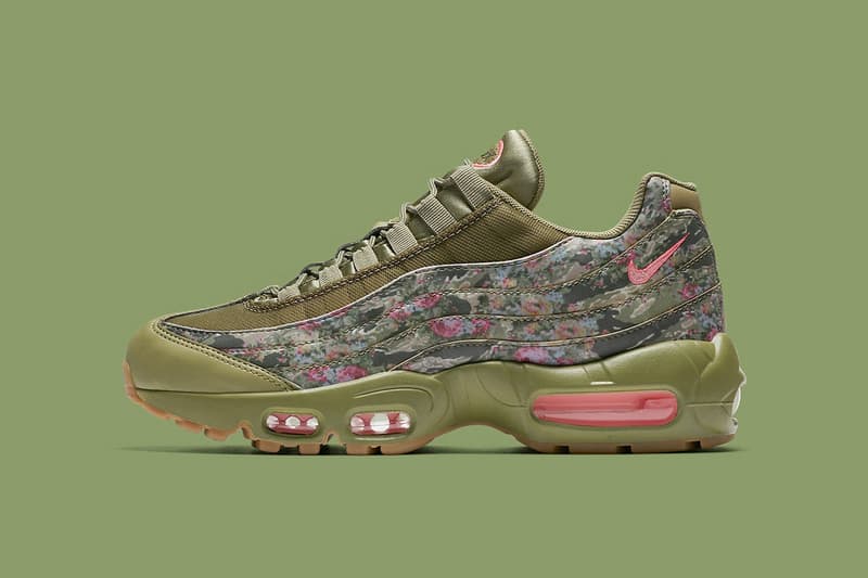 Nike Air Max 95 Floral Camo green red pink 無骨なミリタリーシルエットに春のエッセンスを追加した Air Max 95 “Floral Camo” が登場 オリーブとピンクのカラーウェイにフローラルモチーフが目を奪う1足