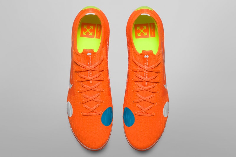ヴァージル・アブロー x Nike の強力タッグによる新作サッカースパイクのビジュアルが登場 世界最高峰のサッカープレイヤーも愛用するMercurial 12 Eliteをベースモデルに採用  GU ジーユー Kim Jones キム・ジョーンズ Nike Football 2018 London Off-White™️ オフホワイト バズメーカー Virgil Abloh ヴァージル・アブロー Nike ナイキ 未発表モデル The Ten サッカースパイク Christiano Ronaldo クリスティアーノ・ロナウド スパイク Mercurial 12 Elite マーキュリアル 12 エリート ホワイト ブルー イエロー ドット模様 スウッシュ 二重引用符 ヴィヴィッドオレンジ Blazer Mid HYPEBEAST ハイプビースト