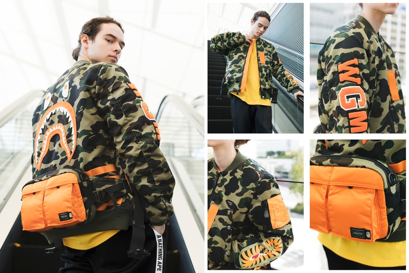 BAPE®️ x PORTER STAND のコラボ企画 “TRUNK SHOW” の情報が解禁 BAPE® CAMO GREENと『PORTER STAND』のテーマカラーであるオレンジが融合した格別なアイテム全12型が登場 説明不要の世界的ストリートブランド〈A BATHING APE®（ア ベイシング エイプ）〉 の25周年と、世界中から愛され続けている吉田カバンのコンセプトショップ『PORTER STAND』の品川駅店オープン4周年を記念して、アニバーサリーコラボレーション企画“TRUNK SHOW”の開催が決定。BAPE® CAMO GREENと『PORTER STAND』のテーマカラーであるオレンジを貴重とした本コラボでは、スノーボードジャケット、MA-1、Tシャツ2種類に加え、Tシャツとショルダートートのセットやウエストバッグ、デイパック、ヘルメットバッグ、トラベルケース、サコッシュ、ミニウォレット、キーケースなど、〈PORTER（ポーター）〉の真髄であるラゲージ類も豊富に展開される。  互いのアイデンティティであるプロダクトを融合した格別な全12型のアイテムは、『PORTER STAND』の品川駅店および東京駅店において、第1弾が4月25日（水）、第2弾が5月19日（土）より先行発売開始。また、『BAPEXCLUSIVE™』の青山、京都、『BAPE STORE® DSM銀座』、そして、『BAPE.COM』では6月16日（土）より全アイテムを一斉リリースするようだ。アイテム一覧ならびに詳細は、こちらからご確認を。  無論、〈Anti Social Social Club（アンチ ソーシャル ソーシャル クラブ）〉x〈BAPE®️〉もお買い逃しのないように。