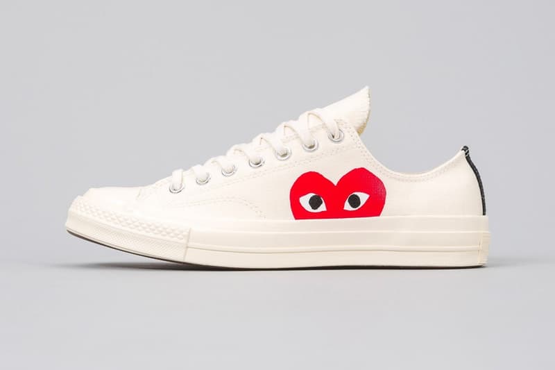 PLAY COMME des GARÇONS x Converse による最新コラボフットウェアが計4型ゲリラリリース ヴァージルコラボでも話題沸騰中のChuck Taylor ‘70をベースモデルに採用 CDG COMME des GARÇONS コム デ ギャルソン ワンポイント Converse コンバース グラフィックアーティスト Filip Pagowski フィリップ・パゴウスキー ハートロゴを Virgil Abloh ヴァージル・アブロー Chuck Taylor ‘70 Hi Low ブラック ホワイト 125ドル 約13,685円 HYPEBEAST ハイプビースト