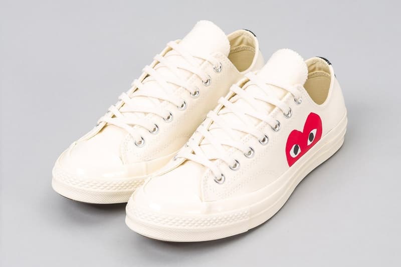 PLAY COMME des GARÇONS x Converse による最新コラボフットウェアが計4型ゲリラリリース ヴァージルコラボでも話題沸騰中のChuck Taylor ‘70をベースモデルに採用 CDG COMME des GARÇONS コム デ ギャルソン ワンポイント Converse コンバース グラフィックアーティスト Filip Pagowski フィリップ・パゴウスキー ハートロゴを Virgil Abloh ヴァージル・アブロー Chuck Taylor ‘70 Hi Low ブラック ホワイト 125ドル 約13,685円 HYPEBEAST ハイプビースト
