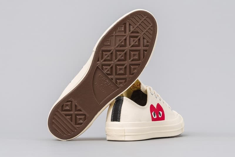 PLAY COMME des GARÇONS x Converse による最新コラボフットウェアが計4型ゲリラリリース ヴァージルコラボでも話題沸騰中のChuck Taylor ‘70をベースモデルに採用 CDG COMME des GARÇONS コム デ ギャルソン ワンポイント Converse コンバース グラフィックアーティスト Filip Pagowski フィリップ・パゴウスキー ハートロゴを Virgil Abloh ヴァージル・アブロー Chuck Taylor ‘70 Hi Low ブラック ホワイト 125ドル 約13,685円 HYPEBEAST ハイプビースト