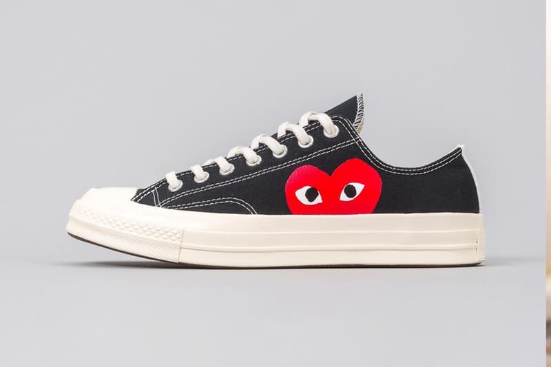PLAY COMME des GARÇONS x Converse による最新コラボフットウェアが計4型ゲリラリリース ヴァージルコラボでも話題沸騰中のChuck Taylor ‘70をベースモデルに採用 CDG COMME des GARÇONS コム デ ギャルソン ワンポイント Converse コンバース グラフィックアーティスト Filip Pagowski フィリップ・パゴウスキー ハートロゴを Virgil Abloh ヴァージル・アブロー Chuck Taylor ‘70 Hi Low ブラック ホワイト 125ドル 約13,685円 HYPEBEAST ハイプビースト