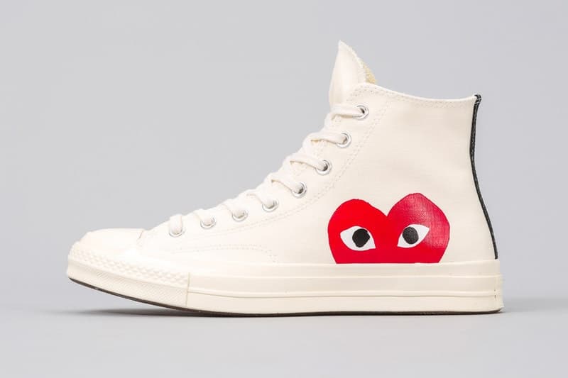 PLAY COMME des GARÇONS x Converse による最新コラボフットウェアが計4型ゲリラリリース ヴァージルコラボでも話題沸騰中のChuck Taylor ‘70をベースモデルに採用 CDG COMME des GARÇONS コム デ ギャルソン ワンポイント Converse コンバース グラフィックアーティスト Filip Pagowski フィリップ・パゴウスキー ハートロゴを Virgil Abloh ヴァージル・アブロー Chuck Taylor ‘70 Hi Low ブラック ホワイト 125ドル 約13,685円 HYPEBEAST ハイプビースト