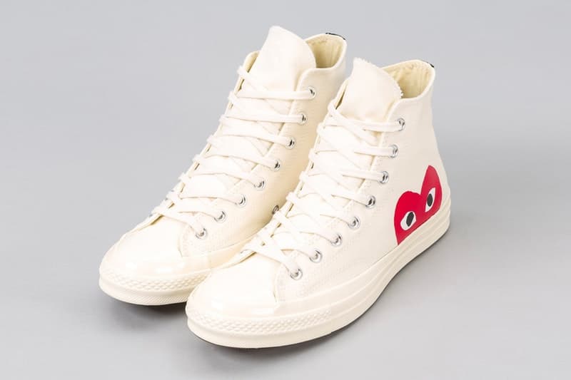 PLAY COMME des GARÇONS x Converse による最新コラボフットウェアが計4型ゲリラリリース ヴァージルコラボでも話題沸騰中のChuck Taylor ‘70をベースモデルに採用 CDG COMME des GARÇONS コム デ ギャルソン ワンポイント Converse コンバース グラフィックアーティスト Filip Pagowski フィリップ・パゴウスキー ハートロゴを Virgil Abloh ヴァージル・アブロー Chuck Taylor ‘70 Hi Low ブラック ホワイト 125ドル 約13,685円 HYPEBEAST ハイプビースト