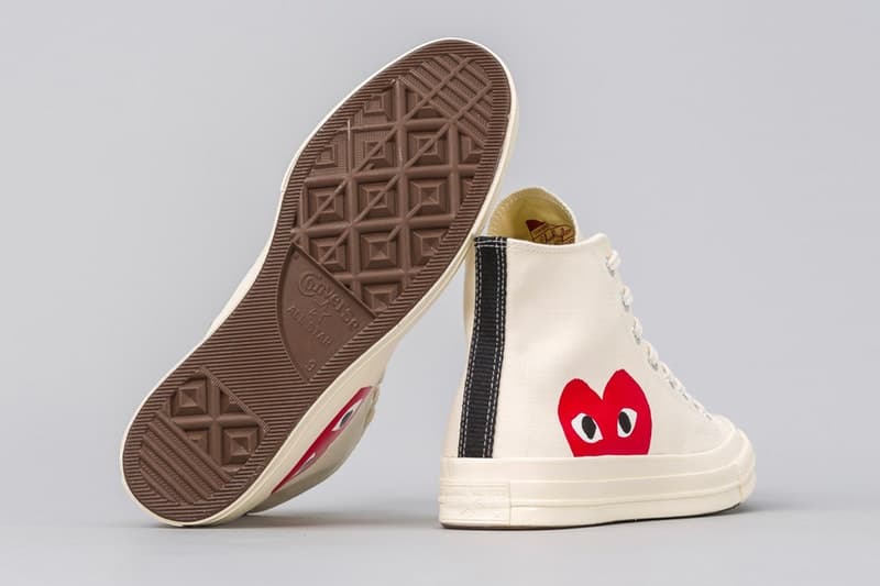 PLAY COMME des GARÇONS x Converse による最新コラボフットウェアが計4型ゲリラリリース ヴァージルコラボでも話題沸騰中のChuck Taylor ‘70をベースモデルに採用 CDG COMME des GARÇONS コム デ ギャルソン ワンポイント Converse コンバース グラフィックアーティスト Filip Pagowski フィリップ・パゴウスキー ハートロゴを Virgil Abloh ヴァージル・アブロー Chuck Taylor ‘70 Hi Low ブラック ホワイト 125ドル 約13,685円 HYPEBEAST ハイプビースト