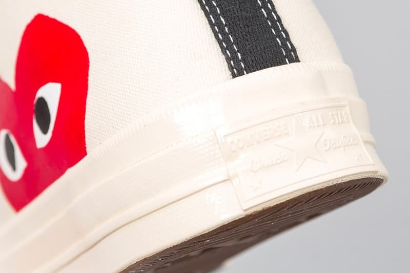 PLAY COMME des GARÇONS x Converse による最新コラボフットウェアが計4型ゲリラリリース ヴァージルコラボでも話題沸騰中のChuck Taylor ‘70をベースモデルに採用 CDG COMME des GARÇONS コム デ ギャルソン ワンポイント Converse コンバース グラフィックアーティスト Filip Pagowski フィリップ・パゴウスキー ハートロゴを Virgil Abloh ヴァージル・アブロー Chuck Taylor ‘70 Hi Low ブラック ホワイト 125ドル 約13,685円 HYPEBEAST ハイプビースト