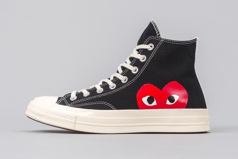 PLAY COMME des GARÇONS x Converse による最新コラボフットウェアが計4型ゲリラリリース ヴァージルコラボでも話題沸騰中のChuck Taylor ‘70をベースモデルに採用 CDG COMME des GARÇONS コム デ ギャルソン ワンポイント Converse コンバース グラフィックアーティスト Filip Pagowski フィリップ・パゴウスキー ハートロゴを Virgil Abloh ヴァージル・アブロー Chuck Taylor ‘70 Hi Low ブラック ホワイト 125ドル 約13,685円 HYPEBEAST ハイプビースト