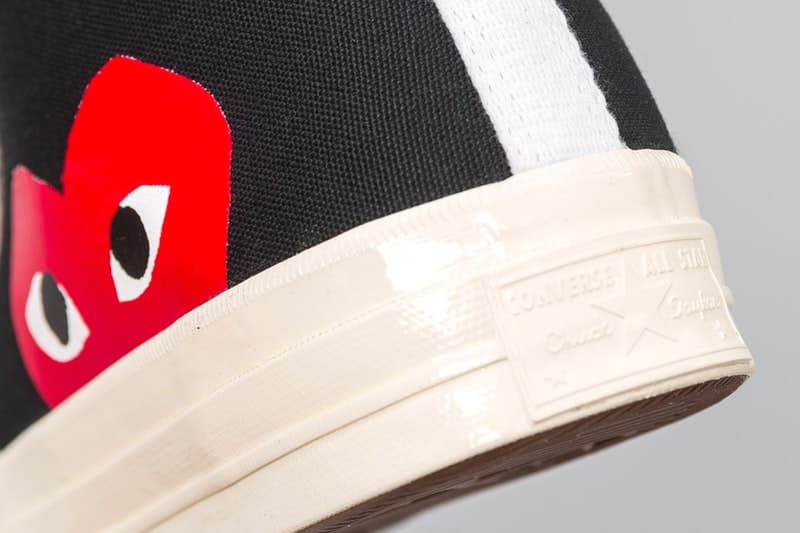 PLAY COMME des GARÇONS x Converse による最新コラボフットウェアが計4型ゲリラリリース ヴァージルコラボでも話題沸騰中のChuck Taylor ‘70をベースモデルに採用 CDG COMME des GARÇONS コム デ ギャルソン ワンポイント Converse コンバース グラフィックアーティスト Filip Pagowski フィリップ・パゴウスキー ハートロゴを Virgil Abloh ヴァージル・アブロー Chuck Taylor ‘70 Hi Low ブラック ホワイト 125ドル 約13,685円 HYPEBEAST ハイプビースト