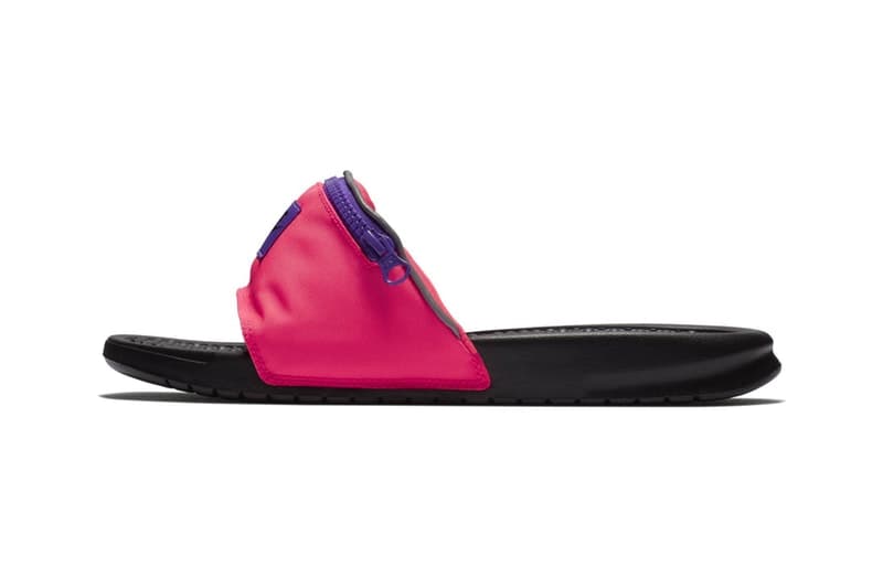 Nike からベルトをまさかのジップ付きのポーチに改良した斬新な Benassi JDI が登場 足元にひとネタ仕込みたいという方は是非 夏になると頭角を表す〈Nike(ナイキ)〉のスライドサンダル、Benassi JDIから斬新すぎる新パッケージが登場。“Fanny Pack”とタイトルでもそのユーモラスなアプローチを宣言している本コレクションは、ブラック/グレーとともに夏に映えるビビッドな配色を採用し、サンダルのベルト部分がジップ付きのポーチへと改良されている。これによりスライドサンダルに若干の機能性が追加されたが、果たしてどのように使うべきなのか。容量を考えても鍵や小銭などが理想的かもしれない。 もし自分がコンビニやビーチサイドなどの店員で、お会計の際に片足立ちをしてサンダルから小銭を取り出すお客さんに遭遇したらと妄想すると……。Benassi JDI “Fanny Pack”は、まもなく〈Nike〉の取扱店舗にデリバリーされるとのこと。足元に小ネタを仕込みたいという方は、ブランドからのアップデートをお見逃しなく。 サンダルをお探しの方は、オリジナルレオパードを落とし込んだ〈SUICOKE(スイコック)〉x〈WACKO MARIA(ワコ マリア)〉のビーチサンダルや、ミリタリーな配色が購買意欲を駆り立てる〈Teva®(テバ)〉と〈PORTER(ポーター)〉のストラップ付きサンダルなどもあわせてチェックしてみてはいかがだろうか。