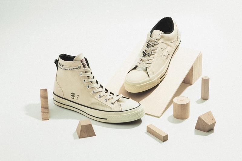 Midnight Studios x Converse のコラボレーションモデルにクローズアップ 裏表を反転させたChuck Taylor ’70とOne Starが登場 Shane Gonzalez（シェーン・ゴンザレス）のティーザー公開によりその存在が気になっていた人も多いであろう、〈Midnight Studios（ミッドナイト スタジオ）〉と〈Converse（コンバース）〉のコラボレーションシューズにクローズアップ。本コレクションでは、Chuck Taylor All Star ’70とOne Starの2型の裏表を反転させることで、斬新ながらも大きな違和感を感じることのない生成りのキャンバススニーカーを展開する。  Chuck Taylorはシグネチャーであるアンクルパッチまで内側へ隠れてしまっているものの、通常は見えることのないシュータン裏のディテールが顔を覗かせ、一方のOne Starはサイドの星がステッチで表現されているため、どことなくオリジナルに近い外観となっている。また、どちらのモデルにも〈Midnight Studios〉と〈Converse〉のブランディングを配したシューレースをループ。若きShaneのクリエイティブマインドを落とし込んだChuck Taylor All Star ’70とOne Starは現在、厳選された一部リテーラーにて販売中だ。  あわせて、〈Converse〉が日本で立ち上げた国内初のスケートボーディングライン〈CONVERSE SKATEBOARDING〉の情報もチェックしておこう。