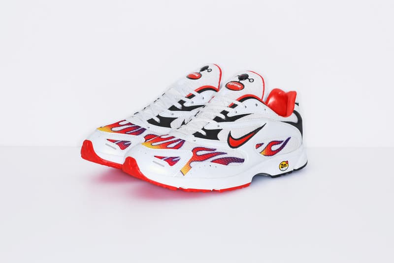 Supreme x Nike Air Streak Spectrum Plus が #WEEK18 にリリース決定 かねてから噂されてきたフレイムパターンを纏う一足が遂に市場へと投下される 〈Supreme（シュプリーム）〉の2018年春夏コレクションも残すところあとわずか。だが、今週末の#WEEK18では遂に、かねてからリリースが噂されてきた〈Nike（ナイキ）〉とのコラボスニーカーが姿を現すようだ。Air Streak Spectrum Plusと題した本作は、フレイムパターンを採用したメッシュアッパーが最大の特徴で、PhylonとZoom Airがソールユニットを構築。また、シュータンには〈Nike〉と〈Supreme〉のパッチを縦に並べて配置したほか、ヒールには世界地図のリフレクトロゴがあしらわれている。  全2色展開となるAir Streak Spectrum Plusは、6月14日（木）に国外リリースを終えたのち、6月16日（土）から〈Supreme〉の国内直営店にて販売。   〈Sup〉のファンは、“CFDA Fashion Awards（CFDA ファッションアワード）”におけるJames Jebbia（ジェームス・ジェビア）の受賞映像もチェックしてみてはいかがだろうか？ HYPEBEAST