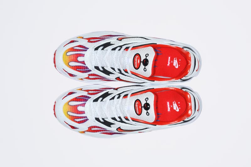 Supreme x Nike Air Streak Spectrum Plus が #WEEK18 にリリース決定 かねてから噂されてきたフレイムパターンを纏う一足が遂に市場へと投下される 〈Supreme（シュプリーム）〉の2018年春夏コレクションも残すところあとわずか。だが、今週末の#WEEK18では遂に、かねてからリリースが噂されてきた〈Nike（ナイキ）〉とのコラボスニーカーが姿を現すようだ。Air Streak Spectrum Plusと題した本作は、フレイムパターンを採用したメッシュアッパーが最大の特徴で、PhylonとZoom Airがソールユニットを構築。また、シュータンには〈Nike〉と〈Supreme〉のパッチを縦に並べて配置したほか、ヒールには世界地図のリフレクトロゴがあしらわれている。  全2色展開となるAir Streak Spectrum Plusは、6月14日（木）に国外リリースを終えたのち、6月16日（土）から〈Supreme〉の国内直営店にて販売。   〈Sup〉のファンは、“CFDA Fashion Awards（CFDA ファッションアワード）”におけるJames Jebbia（ジェームス・ジェビア）の受賞映像もチェックしてみてはいかがだろうか？ HYPEBEAST