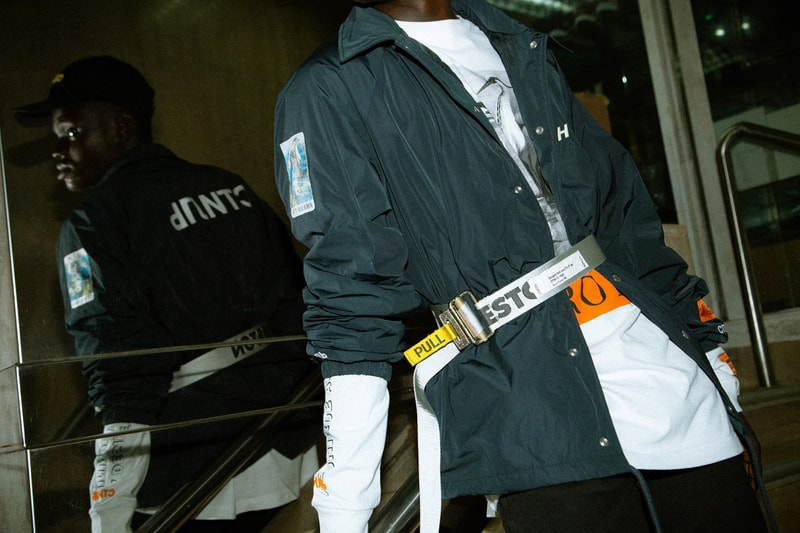 Heron Preston 2018年秋冬コレクションを紐解く HBX の最新エディトリアル ヴァージルやカニエも実力を認めた次世代ストリートの雄にフィーチャー SSENSE エッセンス Heron Preston ヘロン プレストン Kanye West カニエ・ウェスト Virgil Abloh ヴァージル・アブロー HBX ロングスリーブTシャツ アンクル丈ブーツ パイソンプリント ウエストバッグ ミリタリー ワーク HYPEBEAST ハイプビースト
