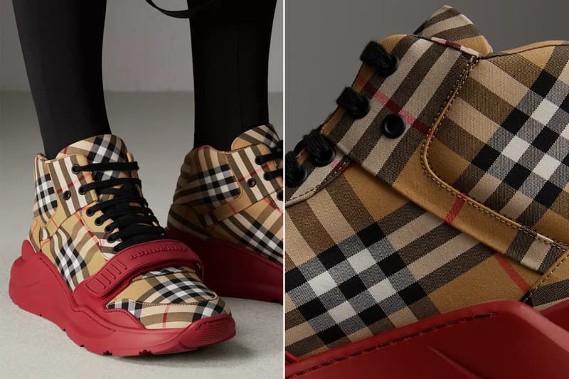 Burberry がヴィンテージチェックのハイカットスニーカーをリリース 抜群の存在感を放ち、新生〈Burberry〉のアティチュードを感じさせる一足 〈Gosha Rubchinskiy(ゴーシャ ラブチンスキー)〉とのコラボレーションやRiccardo Tisci(リカルド・ティッシ)のデザイナー就任により、ファッション界における注目度がうなぎのぼりの〈Burberry(バーバリー)〉から、ブランドの象徴であるヴィンテージチェックを纏ったハイカットスニーカーが登場。ランウェイでも抜群の存在感を放っていた本作は、現代のトレンドにハマるチャンキーなソールを搭載し、バーバリーチェックと厚みのあるレッドのトレッドのコントラストが印象的。また、トゥ部分にはベルクロタブを配備し、かかとには〈Burberry〉のロゴがエンボス加工されている。 ブランドのアイデンティティと未来へのアティチュードを感じさせるヴィンテージチェック ハイカットスニーカーは、現在『jp.burberry.com』において84,240円(税込)で販売中だ。 ちなみに、昨夜発表された〈Burberry〉の新しいブランドロゴとモノグラムはもうチェック済み?