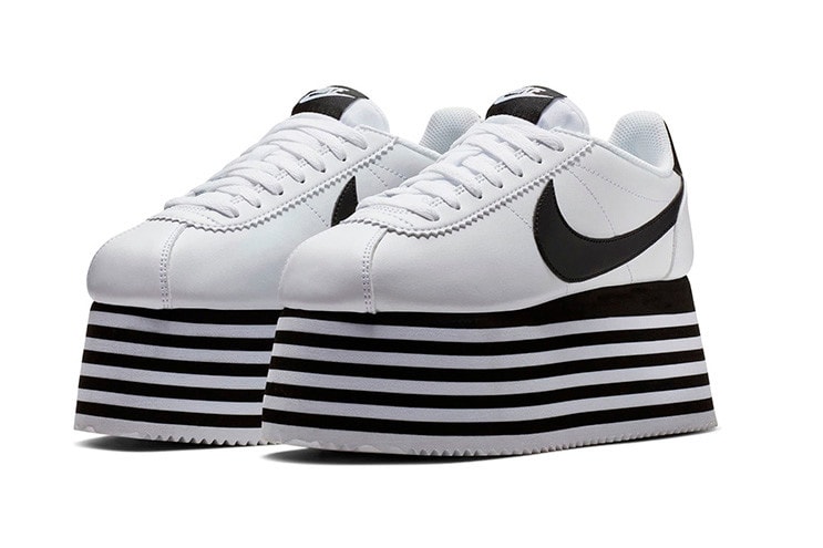 COMME des GARÇONS x Nike Cortez Platform Release CGD swoosh rei kawakubo Sneaker sole HYPEBEAST Black White