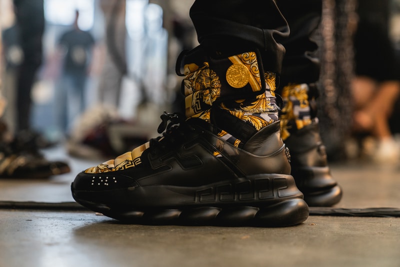 kith park fall winter 2018 runway show collection backstage closer look versace sneakers jacket hat shirt branding logo ronnie fieg mastermind Japan Advisory Board Crystals Converse Vans Versace  Greg Lauren Tommy Hilfiger UGG Columbia NFW