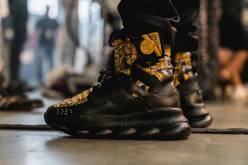 kith park fall winter 2018 runway show collection backstage closer look versace sneakers jacket hat shirt branding logo ronnie fieg mastermind Japan Advisory Board Crystals Converse Vans Versace Greg Lauren Tommy Hilfiger UGG Columbia NFW