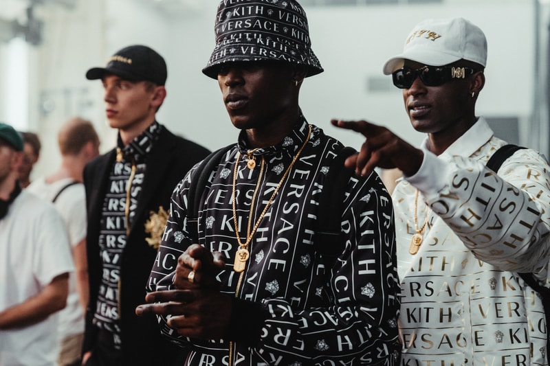 kith park fall winter 2018 runway show collection backstage closer look versace sneakers jacket hat shirt branding logo ronnie fieg mastermind Japan Advisory Board Crystals Converse Vans Versace  Greg Lauren Tommy Hilfiger UGG Columbia NFW