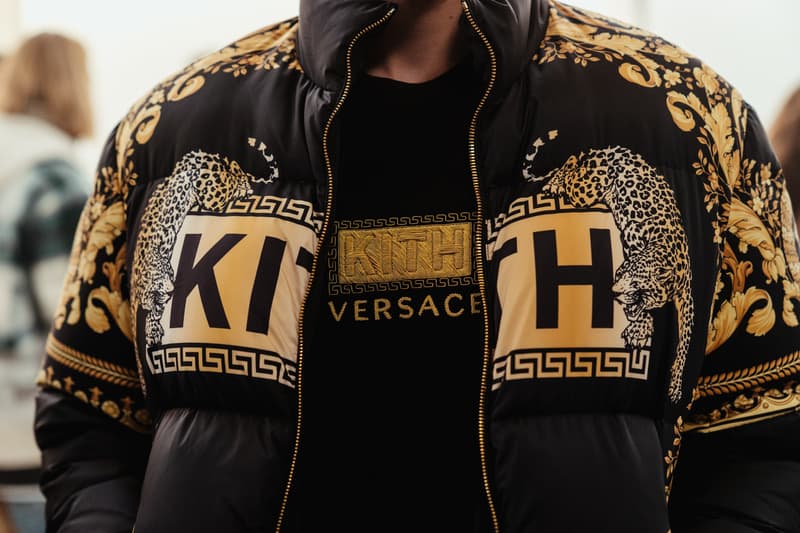 kith park fall winter 2018 runway show collection backstage closer look versace sneakers jacket hat shirt branding logo ronnie fieg mastermind Japan Advisory Board Crystals Converse Vans Versace Greg Lauren Tommy Hilfiger UGG Columbia NFW