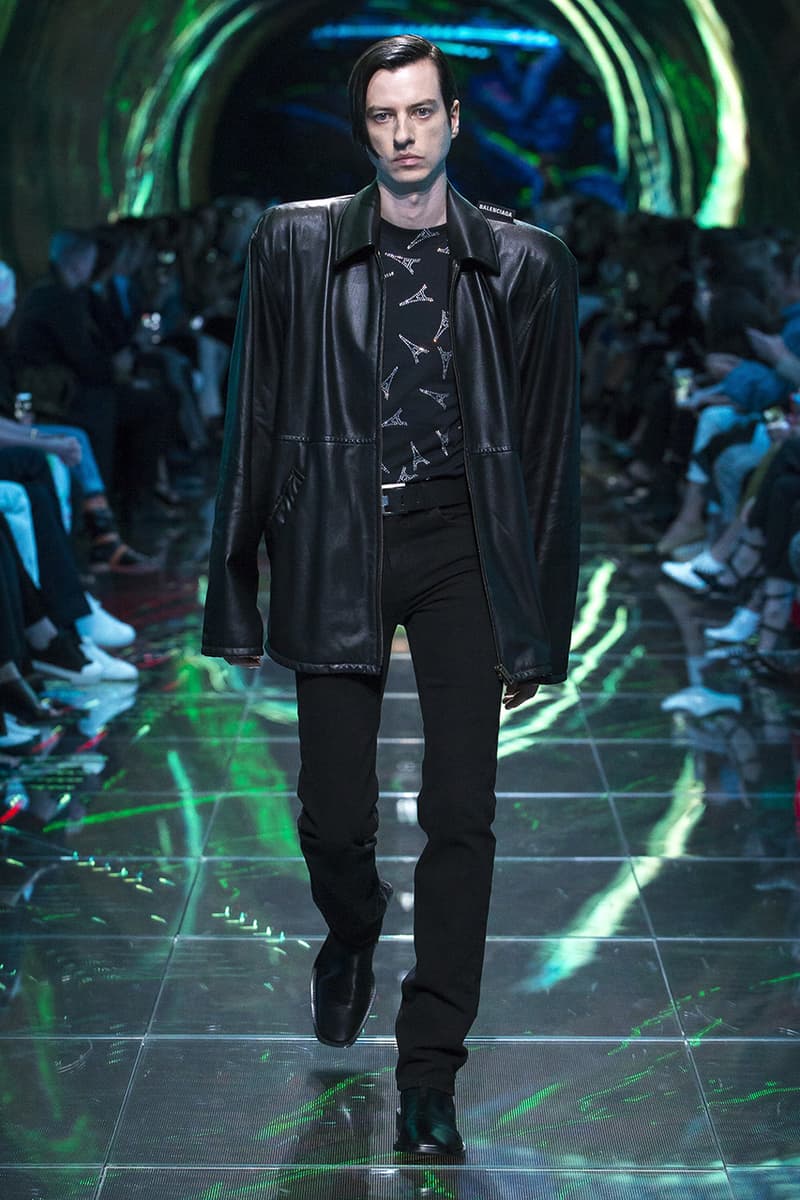 balenciaga runway spring 2019 collection paris fashion week men women demna gvasalia suit shoulder sneaker track dress logo HYPEBEAST