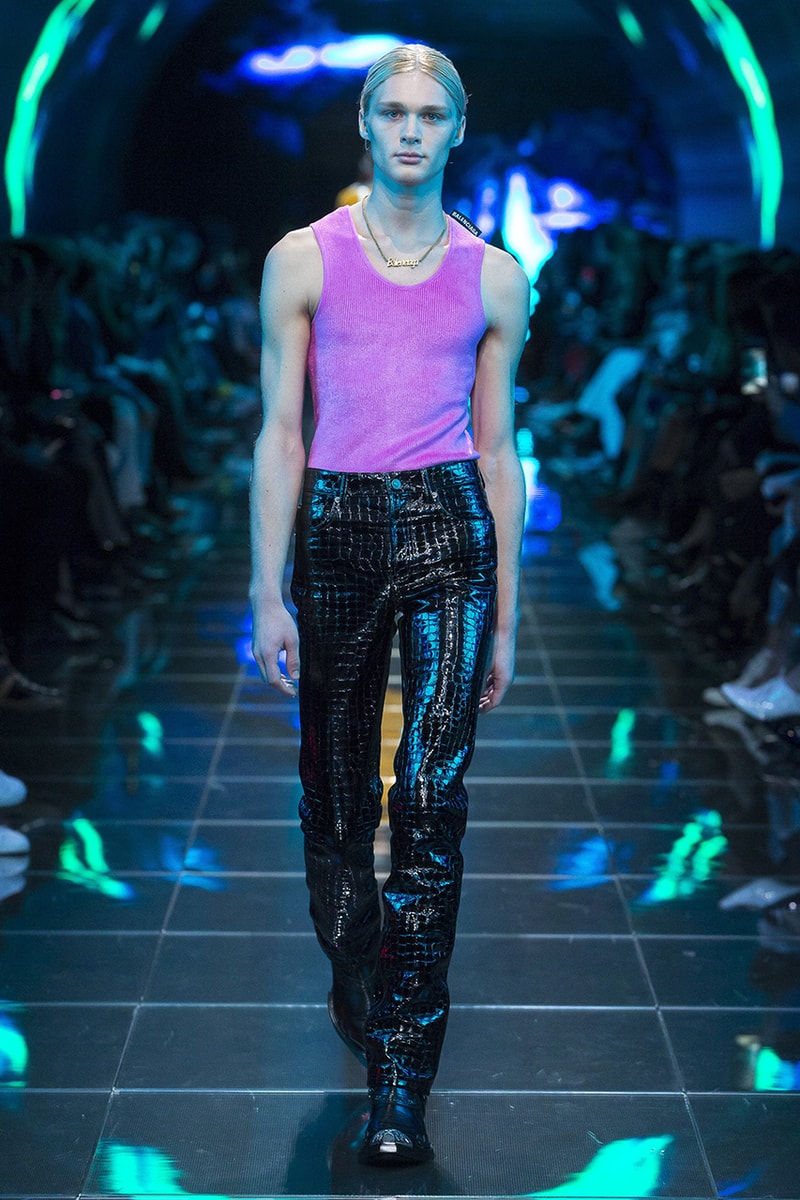 balenciaga runway spring 2019 collection paris fashion week men women demna gvasalia suit shoulder sneaker track dress logo HYPEBEAST