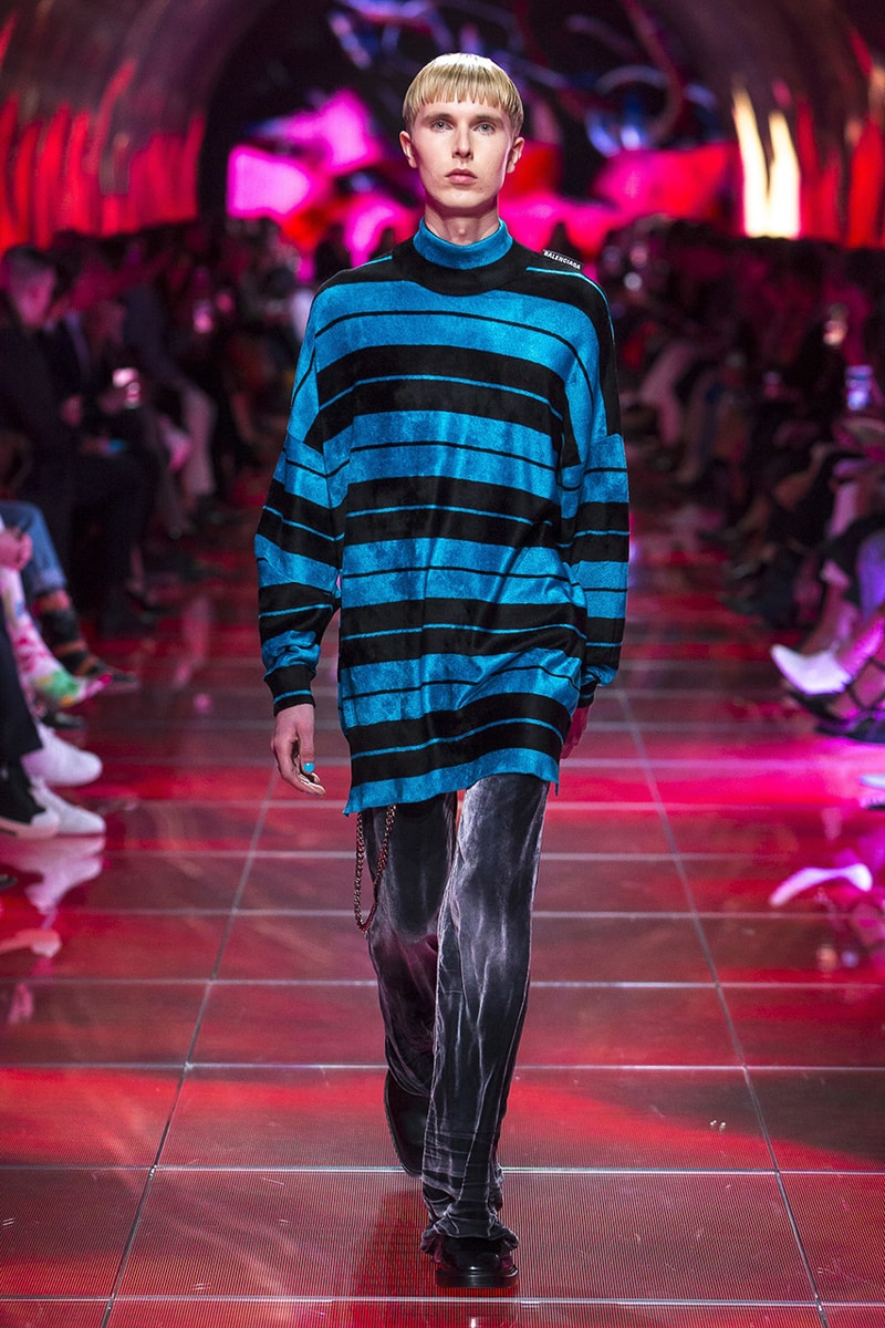 balenciaga runway spring 2019 collection paris fashion week men women demna gvasalia suit shoulder sneaker track dress logo HYPEBEAST