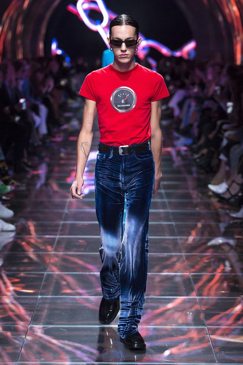 balenciaga runway spring 2019 collection paris fashion week men women demna gvasalia suit shoulder sneaker track dress logo HYPEBEAST