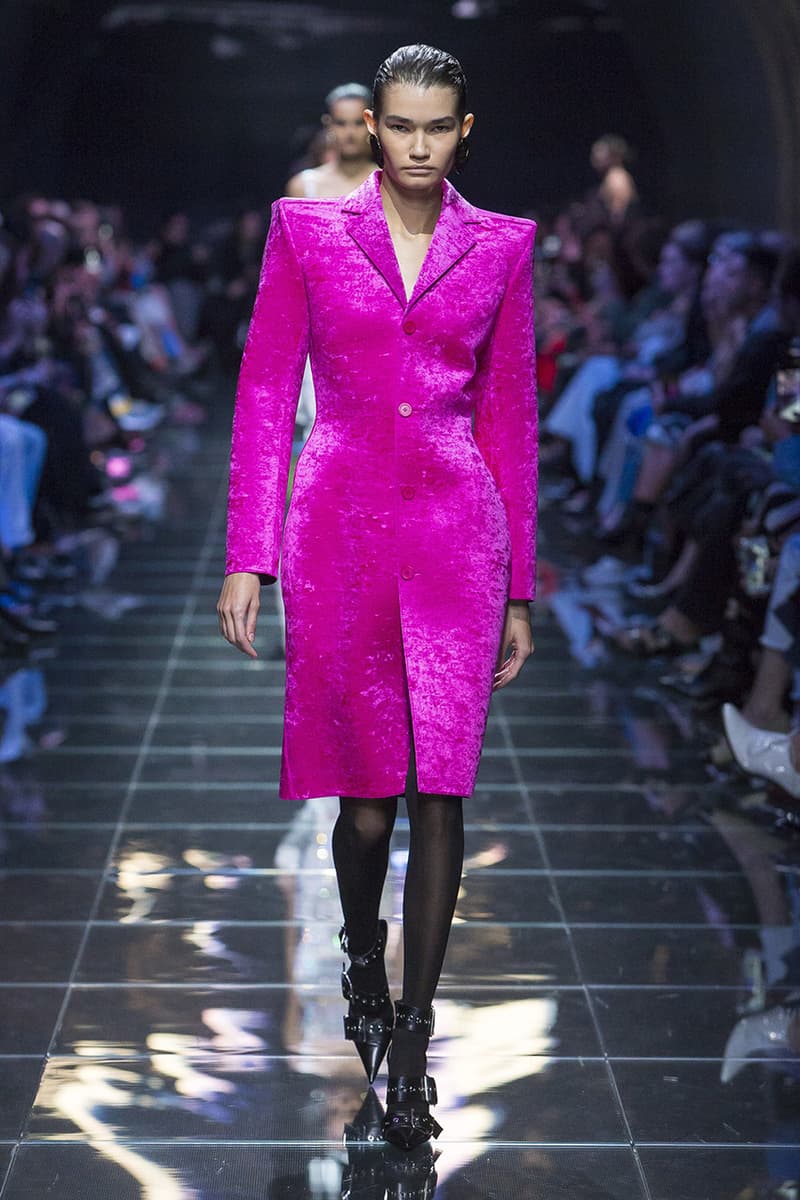 balenciaga runway spring 2019 collection paris fashion week men women demna gvasalia suit shoulder sneaker track dress logo HYPEBEAST