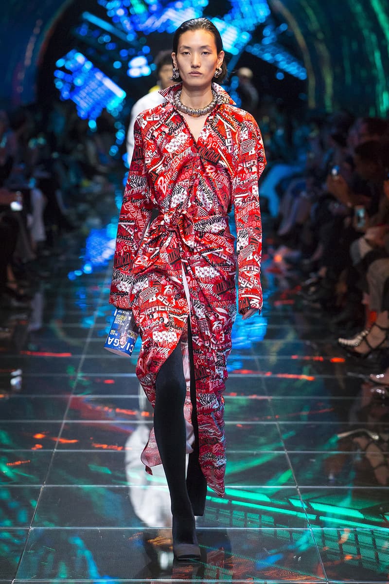 balenciaga runway spring 2019 collection paris fashion week men women demna gvasalia suit shoulder sneaker track dress logo HYPEBEAST