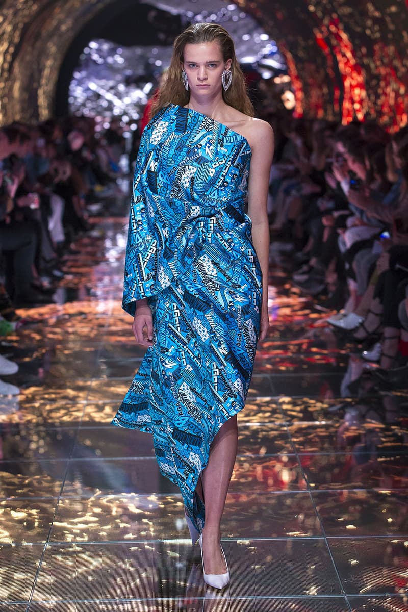 balenciaga runway spring 2019 collection paris fashion week men women demna gvasalia suit shoulder sneaker track dress logo HYPEBEAST