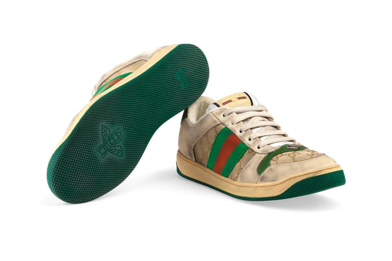 Gucci　グッチ ヴィンテージ加工 新作　スニーカー Distressed Gucci Mens GG Canvas Sneakers leather price Red Green Monogram Blue Orange Info Release DateHYPEBEAST ハイプビースト