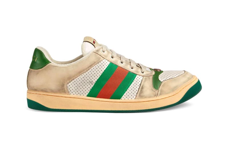 Gucci　グッチ ヴィンテージ加工 新作　スニーカー Distressed Gucci Mens GG Canvas Sneakers leather price Red Green Monogram Blue Orange Info Release DateHYPEBEAST ハイプビースト