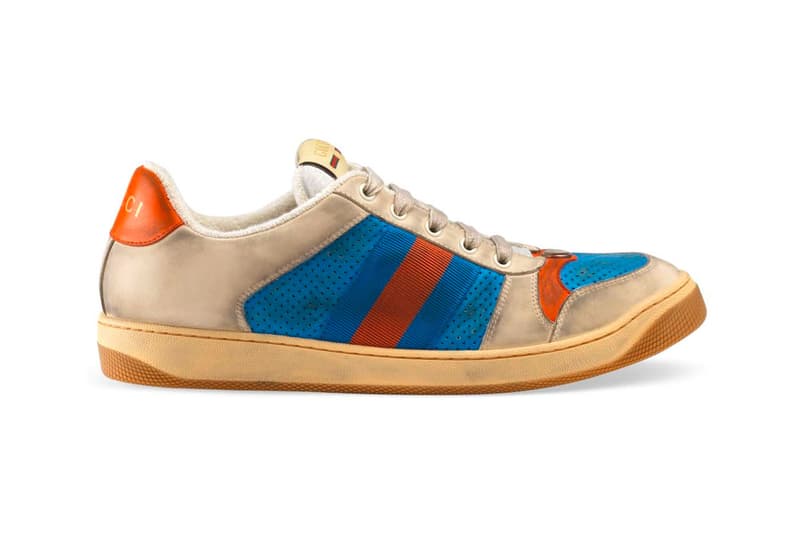 Gucci　グッチ ヴィンテージ加工 新作　スニーカー Distressed Gucci Mens GG Canvas Sneakers leather price Red Green Monogram Blue Orange Info Release DateHYPEBEAST ハイプビースト