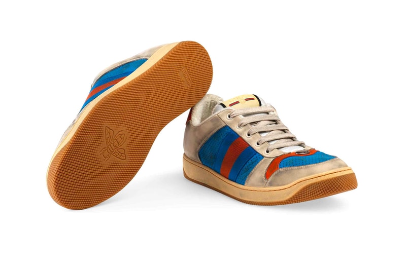 Gucci　グッチ ヴィンテージ加工 新作　スニーカー Distressed Gucci Mens GG Canvas Sneakers leather price Red Green Monogram Blue Orange Info Release DateHYPEBEAST ハイプビースト