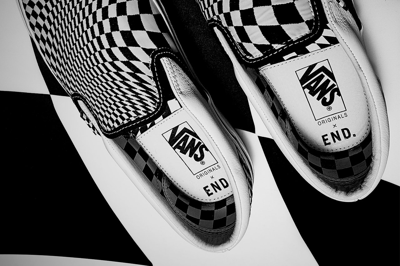 ヴァンズ Vans END. エンド Old Skool Slip-On チェッカーボード チェック ブラック ホワイト 白黒 スニーカー コラボ 