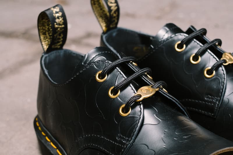 エイプ ベイプ ドクターマーチン ブーツ コラボブーツ シューズ BAPE x Dr. Martens Steel Toe Boots Launch Event lookbook green black leather 10-eye and 3-eye boots