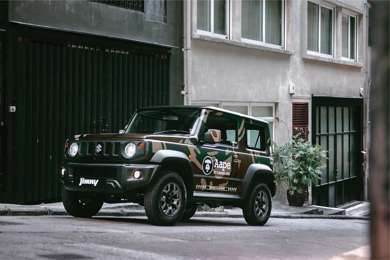 ジムニー スズキ エイプ ベイプ カモ柄 AAPE Island Motors Suzuki Jimny TShirt camouflage wrap collaboration scarf branding logo bape hong kong bathing ape green towel