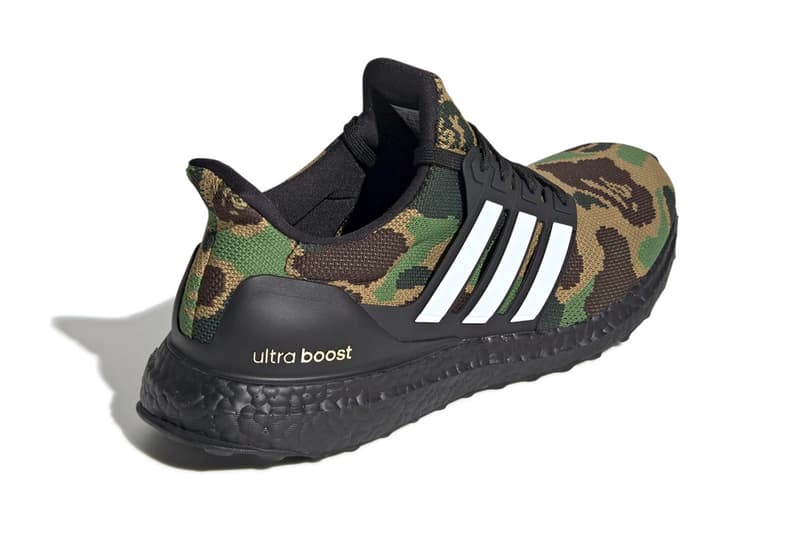 ベイプ　アディダス　ブースト　スニーカー　BAPE x adidas UltraBOOST Official Look a bathing ape sneaker football nfl super bowl LIII green black camo 1st camo