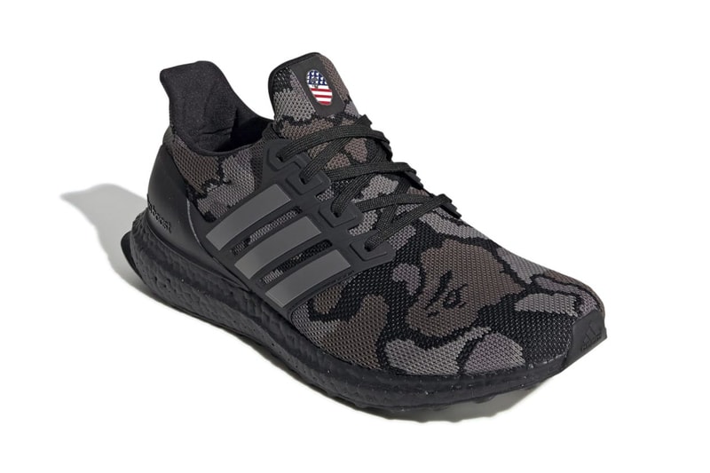 ベイプ　アディダス　ブースト　スニーカー　BAPE x adidas UltraBOOST Official Look a bathing ape sneaker football nfl super bowl LIII green black camo 1st camo