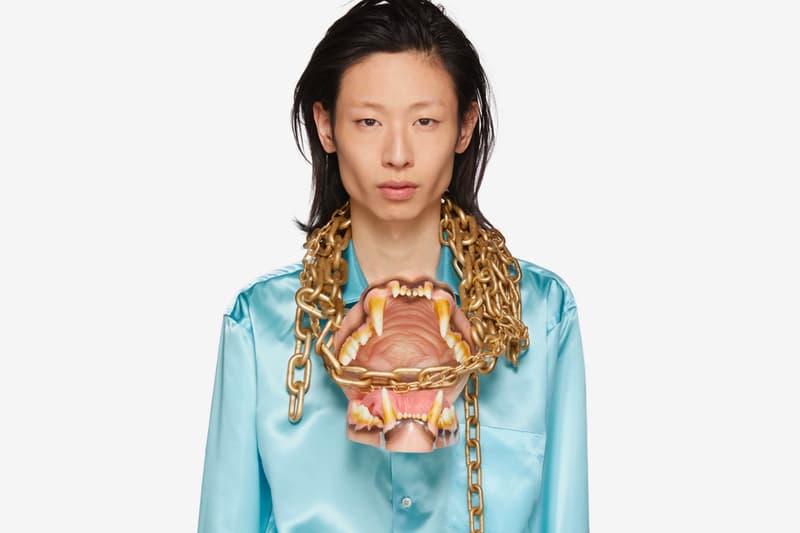 コム デ ギャルソン・オム プリュス　ゴールド　チェーン　ネックレス　ドーバーストリートマーケット　Comme des Garçons Animal-Infused Gold Necklaces whales cat eyeballs neckpieces ssense mouth piece made in japan 
