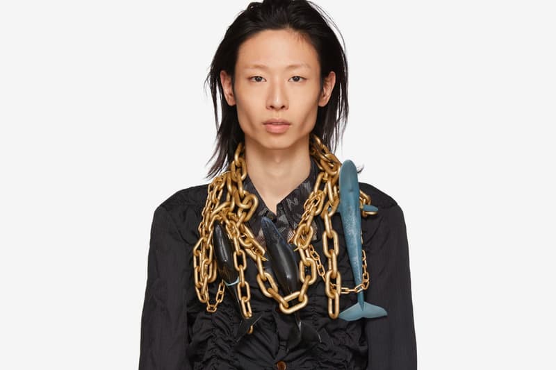 コム デ ギャルソン・オム プリュス　ゴールド　チェーン　ネックレス　ドーバーストリートマーケット　Comme des Garçons Animal-Infused Gold Necklaces whales cat eyeballs neckpieces ssense mouth piece made in japan 