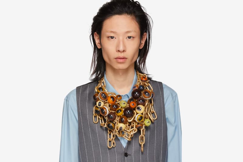 コム デ ギャルソン・オム プリュス　ゴールド　チェーン　ネックレス　ドーバーストリートマーケット　Comme des Garçons Animal-Infused Gold Necklaces whales cat eyeballs neckpieces ssense mouth piece made in japan 