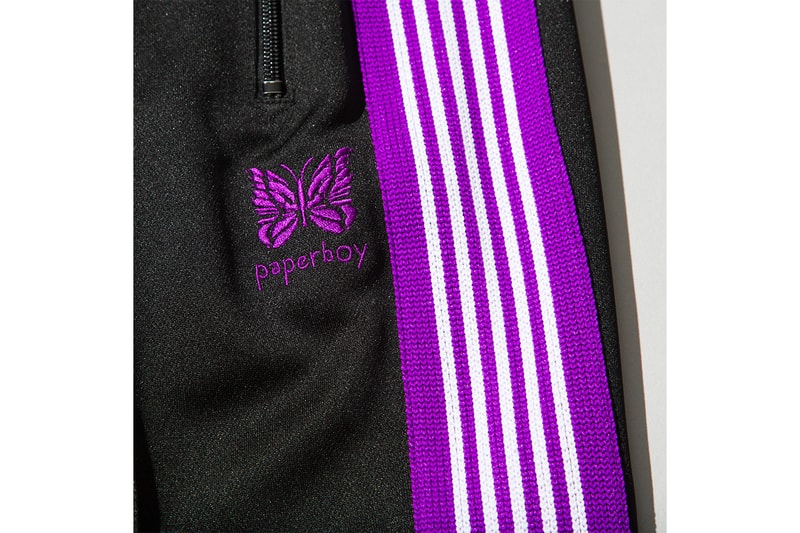 ビームス BEAMS ペーパーボーイ ニードルス コラボ 日本 発売 PAPERBOY PaperBoy Paris NEEDLES Capsule Pop Up Paris Fashion week Tracksuit jacket pants beanies hoodie t shirt black purple poly smooth